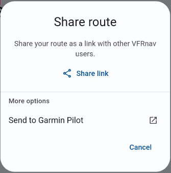 share route to VFRnav and Garmin Pilot