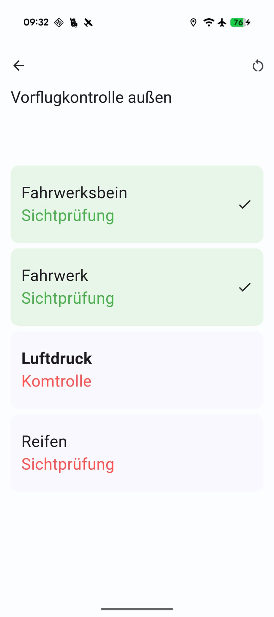 Checkliste Vorflugkontrolle